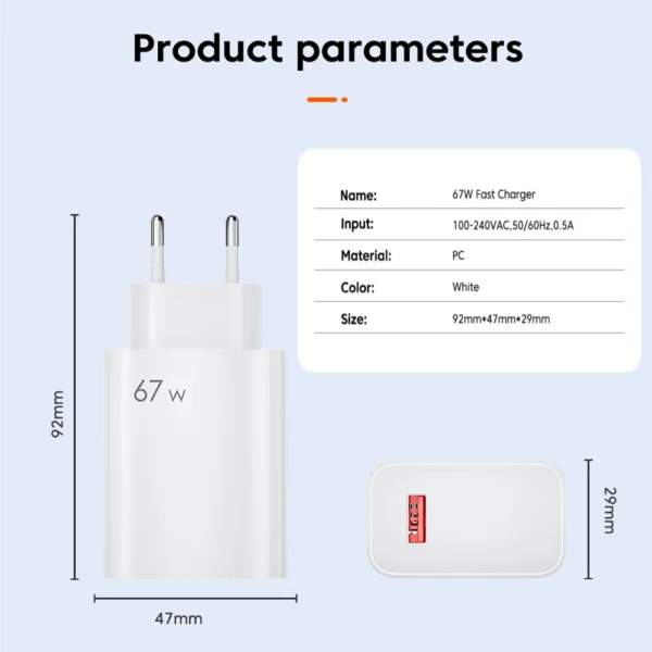 67W USB Fast Charger for Xiaomi