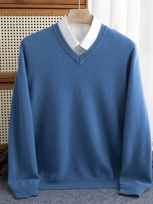 S397e4ad97d5349da81e9003d5bfc697bC.webp Men 100% Merino Wool Sweater V-Neck Pullover Autumn.