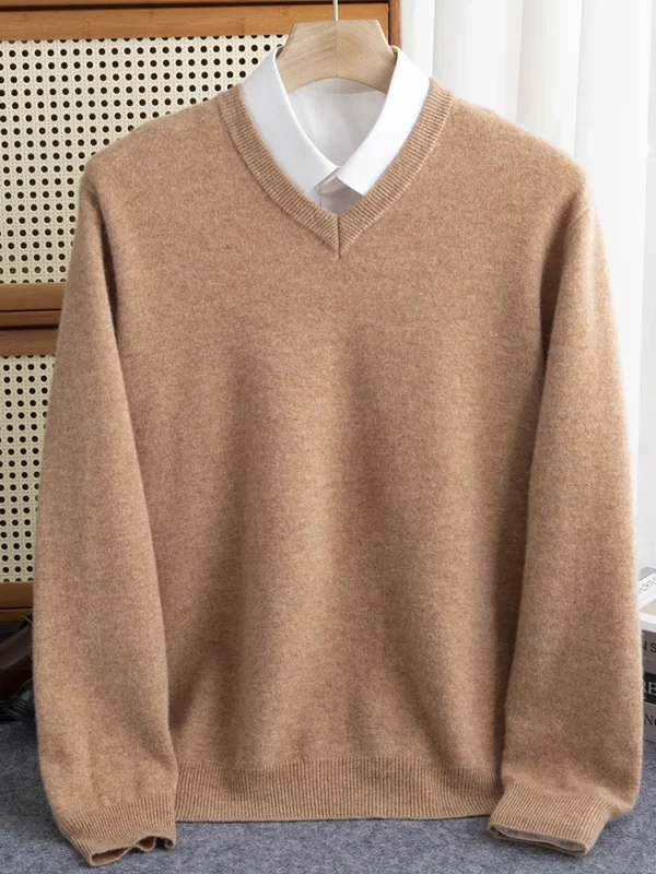 S542b78663885492e8cb24ae2157809c2L.webp Men 100% Merino Wool Sweater V-Neck Pullover Autumn.