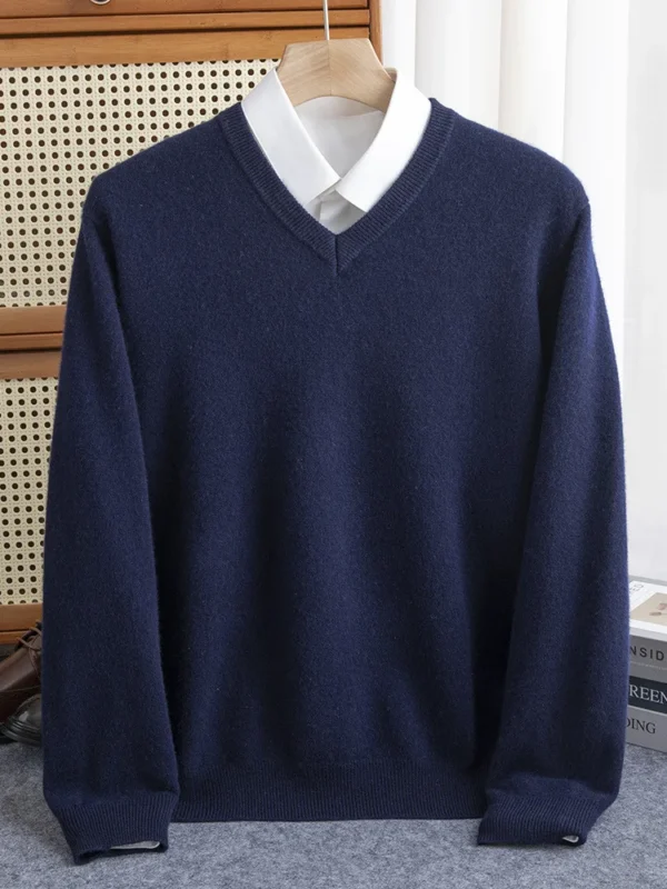 S8575814d70ee4c73b87ab8931f83b2de0.webp Men 100% Merino Wool Sweater V-Neck Pullover Autumn.